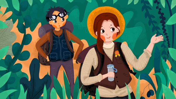 原创插画世界青年日我们带着背包去旅行吧