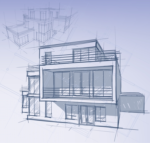 房子建筑设计稿效果图矢量素材