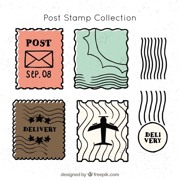 手绘创意邮票邮戳图标