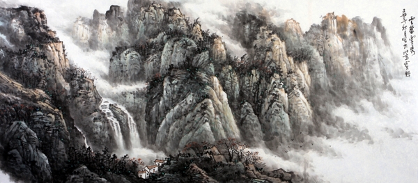 山峰风景国画图片