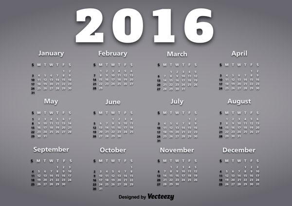 2016年度日历