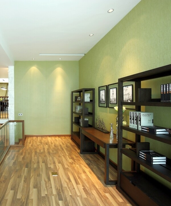 简约现代风格书房绿色墙面别墅效果图设计