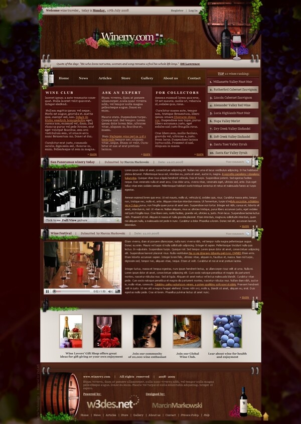 红酒英文网页模板图片