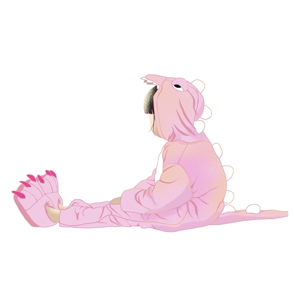 冬日手绘穿着粉色恐龙睡衣的女孩