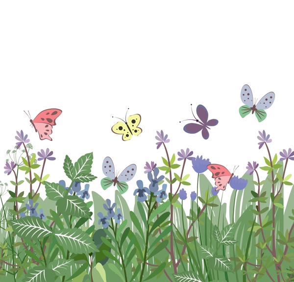 花丛和蝴蝶矢量图片