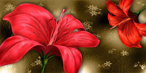 红色花卉背景墙