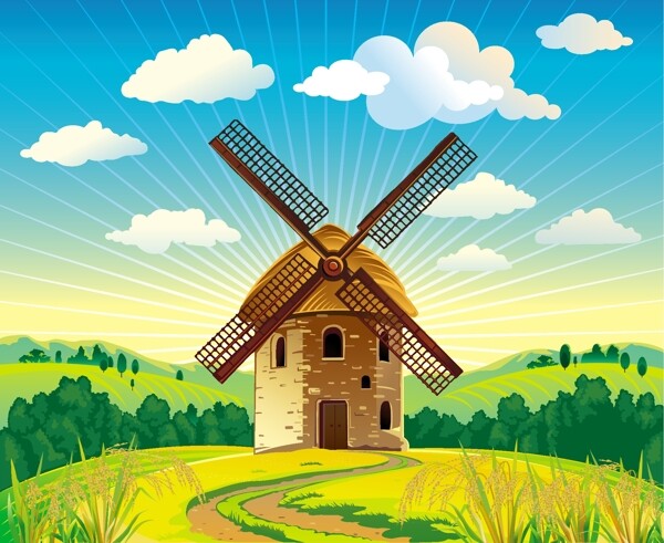 荷兰风车矢量素材