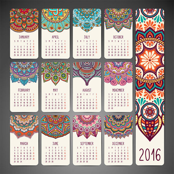 古典花纹2016日历设计矢量素材
