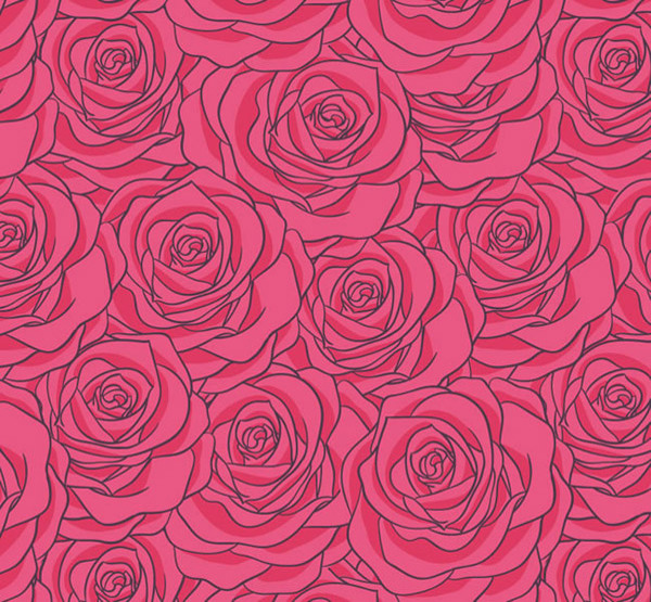 手绘红玫瑰花朵无缝背景矢量素材下载