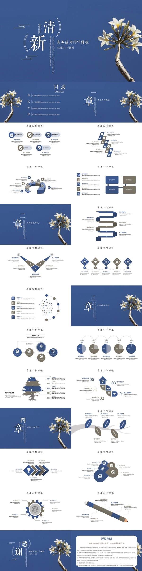 小清新商务工作总结汇报年终总结PPT模板