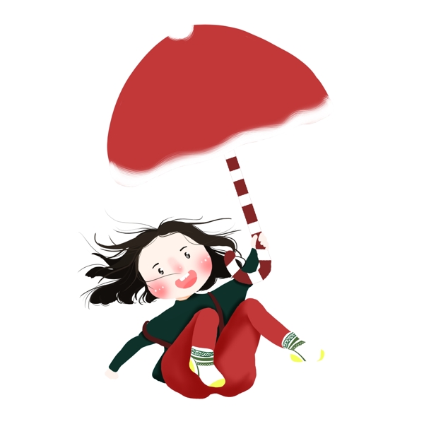 圣诞节撑着雨伞的女孩