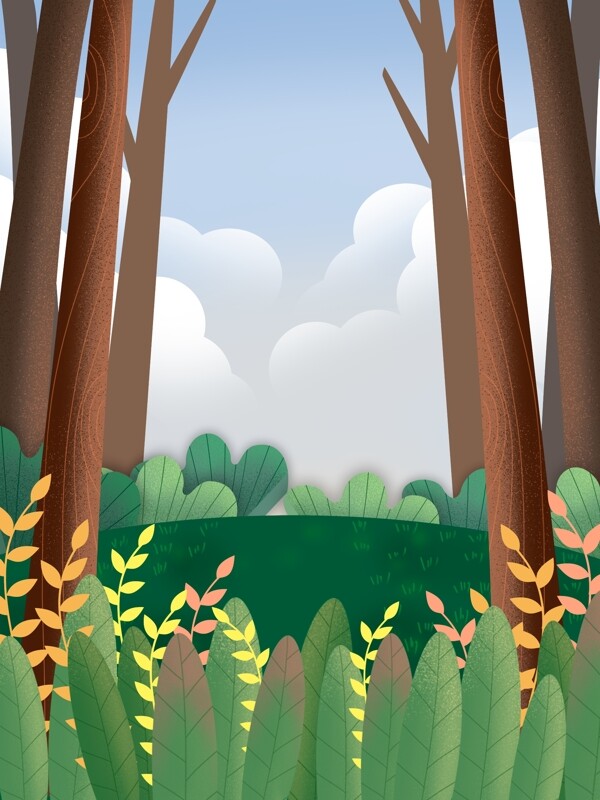 春季唯美手绘树林背景设计