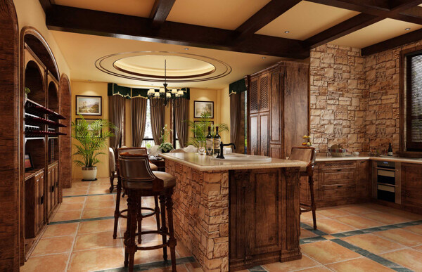 美式风格客厅褐色花纹背景墙室内装修效果图