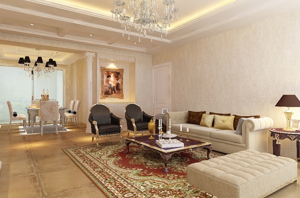 欧式温馨客厅空间效果图模型