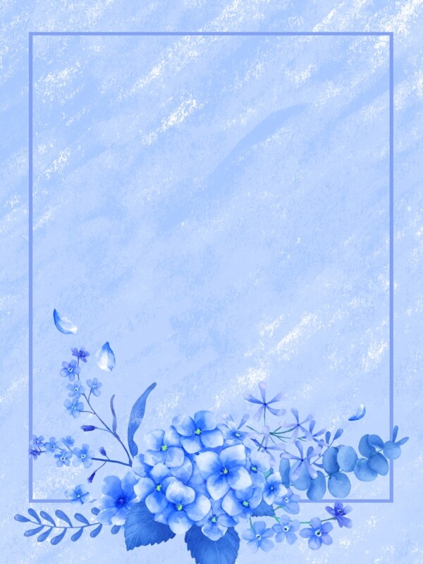 蓝色唯美花朵边框背景