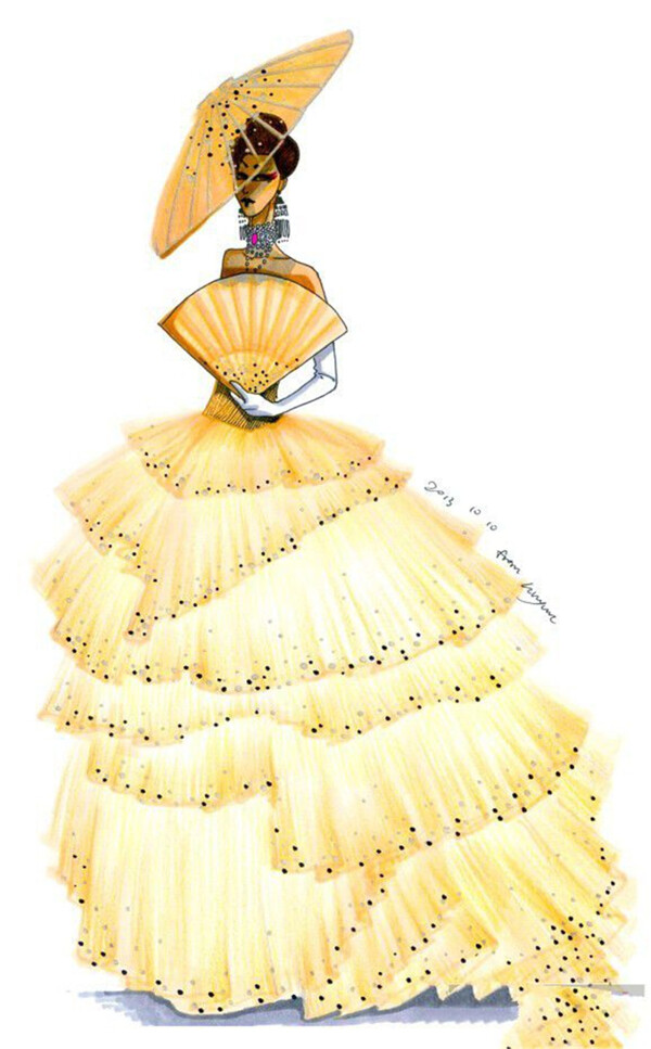 黄色长裙设计图