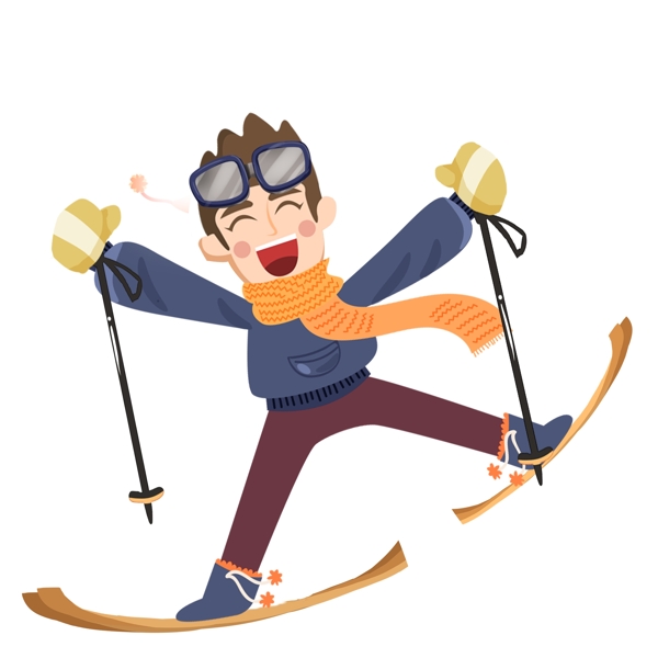 卡通可爱开心滑雪的男人