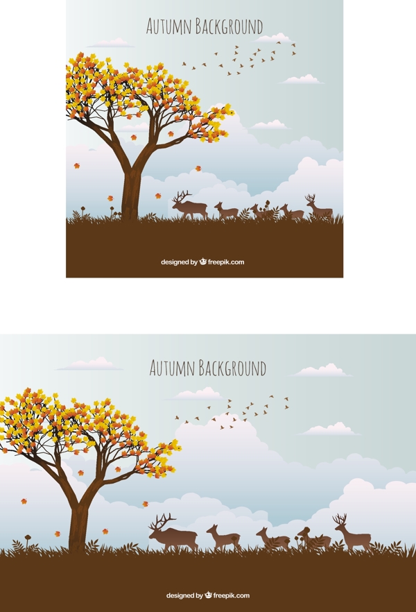 美丽的秋季景观背景与动物