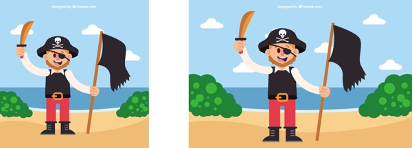 海盗与旗帜沙滩背景