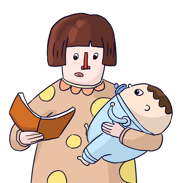爱育儿书的妇女卡通插画