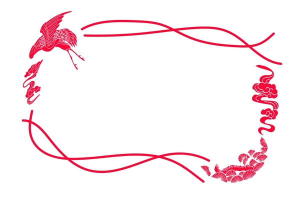 红色传统仙鹤边框