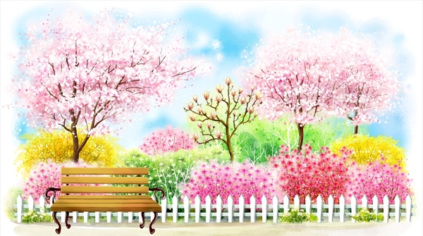 手绘公园樱花