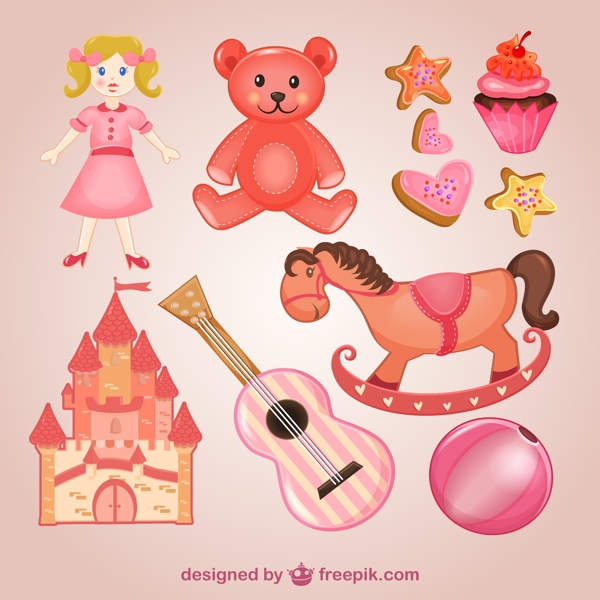 粉色系玩具和甜点矢量素材