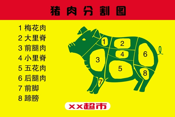 猪肉主要部分分割图图片