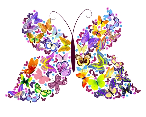 多个小蝴蝶组成的彩色蝴蝶