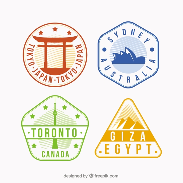 彩色城市邮票平面设计图标
