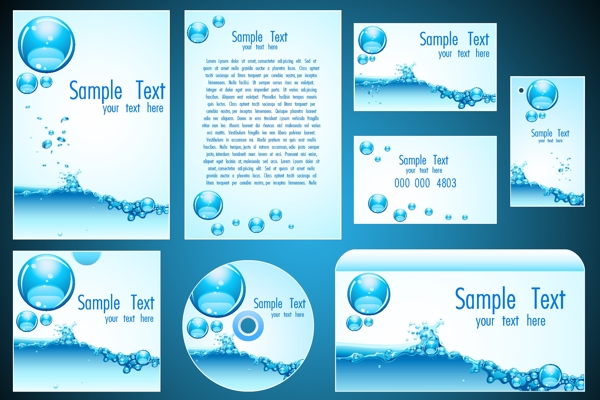 蓝色动感水珠水滴水泡企业画册vi设计图片