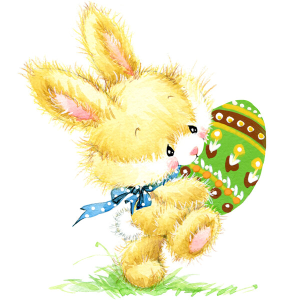 抱着彩蛋的兔子插画