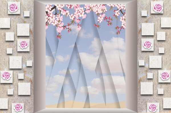 花鸟花纹室内瓷砖背景墙