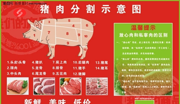 猪肉分割图猪流感放心肉