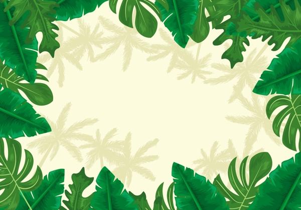 矢量手绘热带雨林叶子背景素材