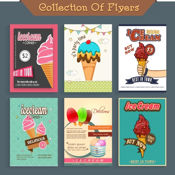 六种不同的冰淇淋传单海报