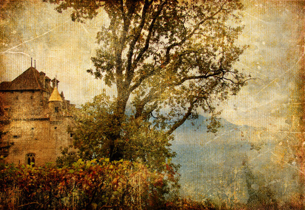 复古风景油画图片