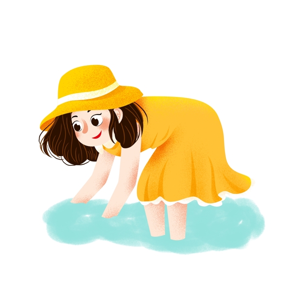 卡通可爱水里的女孩子