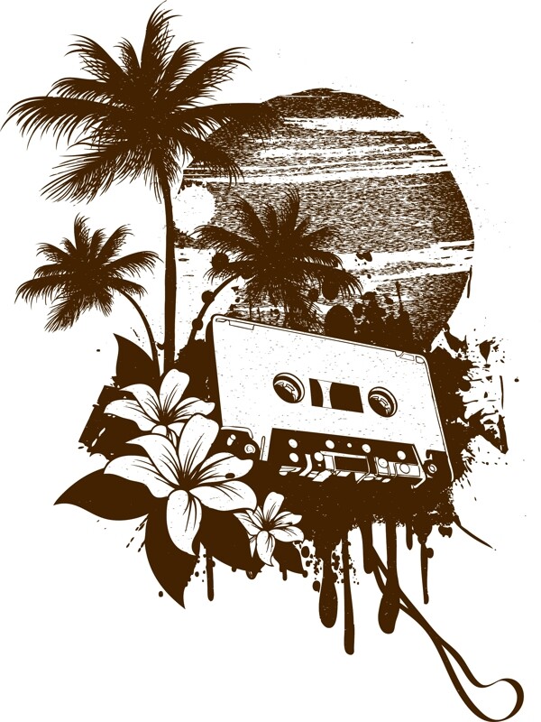夏天矢量T恤设计与棕榈树