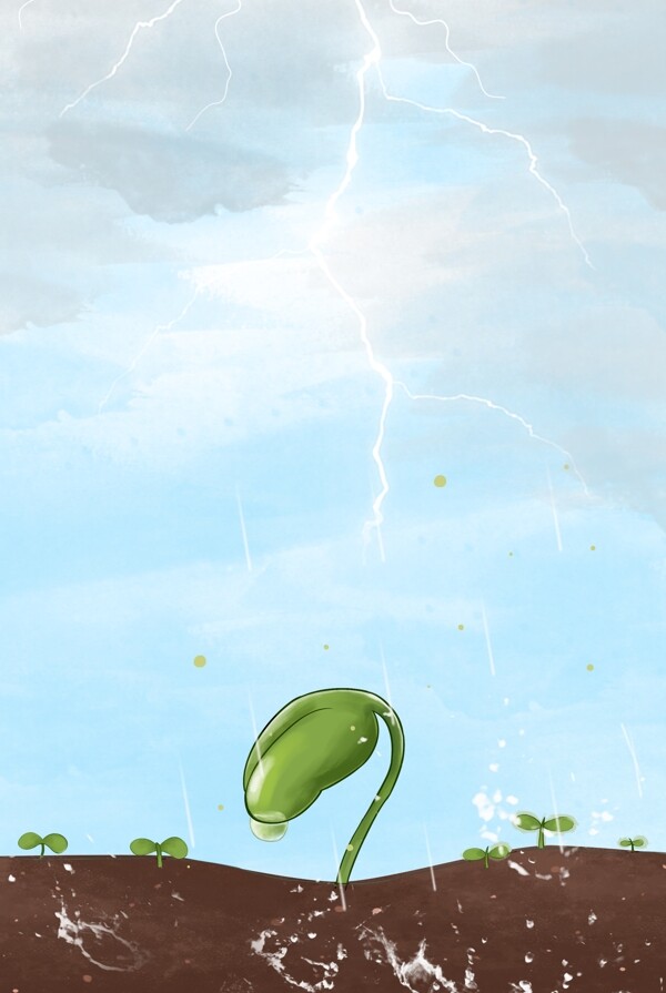 惊蛰节气绿色春天卡通昆虫海报背景