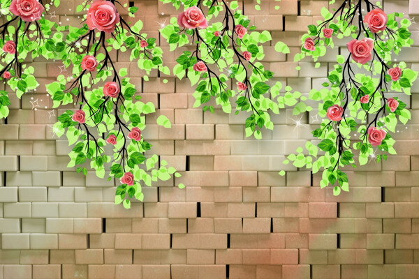 3D玫瑰花立体创意画背景墙