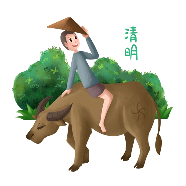 清明节牧牛的插画