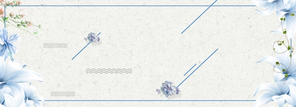 小清新蓝色花卉手绘电商海报背景