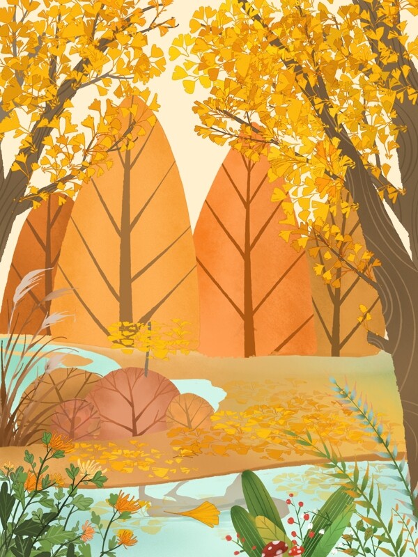 秋季金黄色树林背景设计