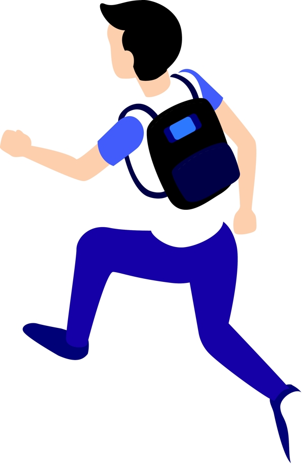 手绘卡通奔跑的背包男士背影图原创元素
