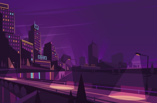 夜晚城市高架桥插画