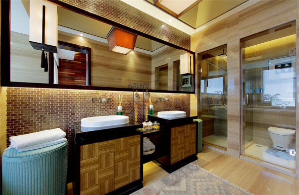 现代典雅浴室方形镜子室内装修效果图