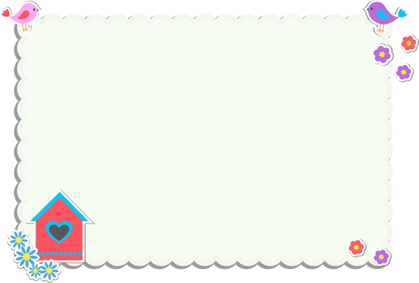 卡通小鸟房子贴纸边框矢量图