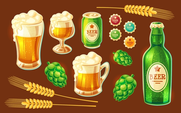 明亮的啤酒元素插图