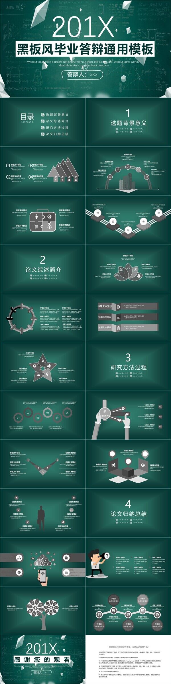 黑板风毕业答辩通用PPT模板